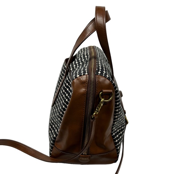 Fossil Sydney Black White Brown Satchel / Crossbody - Picture 3 of 13